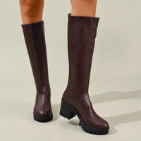 Chunky Heel Knee High Boots - Stella