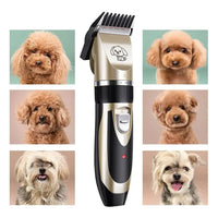 Cordless Rechargeable Pet Fur Trimmer Set with Four Guide Combs, a Cleaning Brush and a Charging Cable