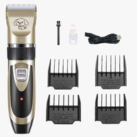 Cordless Rechargeable Pet Fur Trimmer Set with Four Guide Combs, a Cleaning Brush and a Charging Cable