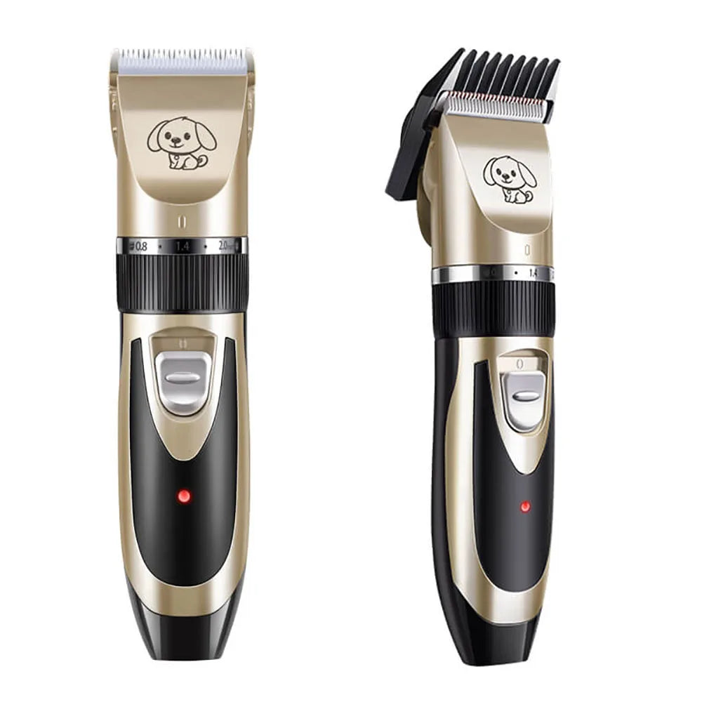 Cordless Rechargeable Pet Fur Trimmer Set with Four Guide Combs, a Cleaning Brush and a Charging Cable