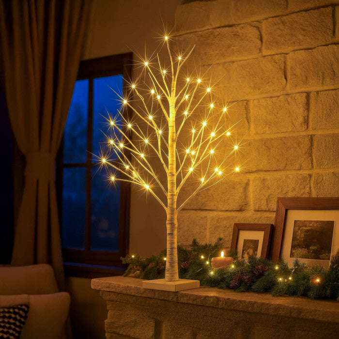 Light Up Birch Tree 60 Centimeters Tall with Cable Or Battery Power for Bedrooms and Desks