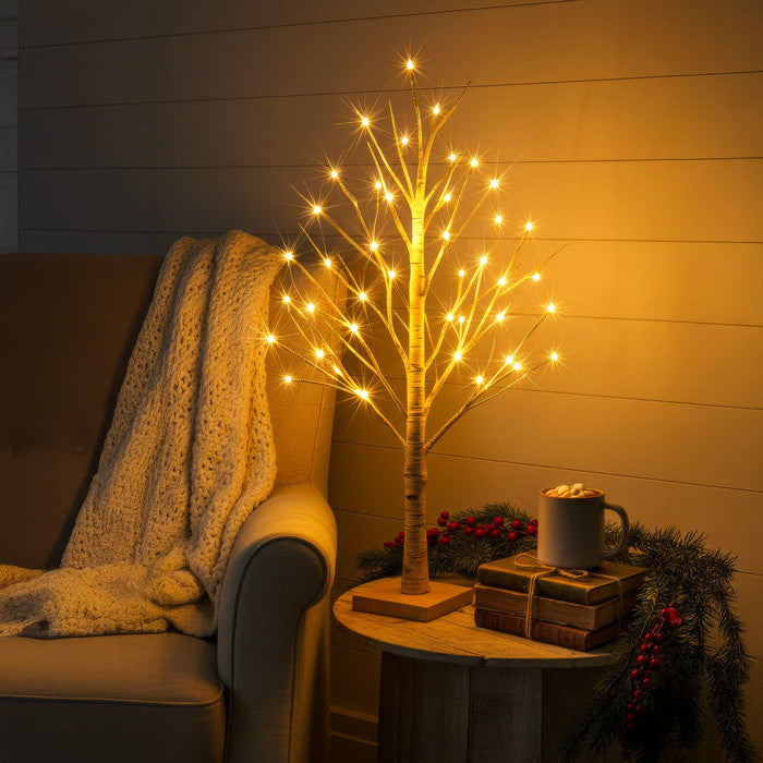 Light Up Birch Tree 60 Centimeters Tall with Cable Or Battery Power for Bedrooms and Desks