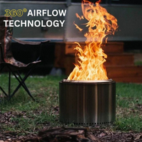 Portable Stainless Steel Fire Pit with Double Wall Airflow Chamber and Removable Ash Pan