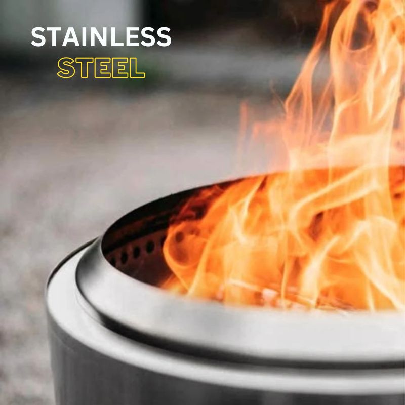 Portable Stainless Steel Fire Pit with Double Wall Airflow Chamber and Removable Ash Pan