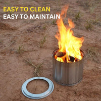 Portable Stainless Steel Fire Pit with Double Wall Airflow Chamber and Removable Ash Pan