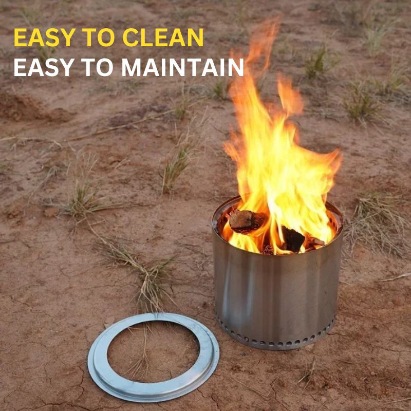 Portable Stainless Steel Fire Pit with Double Wall Airflow Chamber and Removable Ash Pan