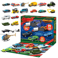 Toy Vehicle Countdown Calendar with 24 Mini Cars and Trucks in 1 to 64 Scale for Car Fans