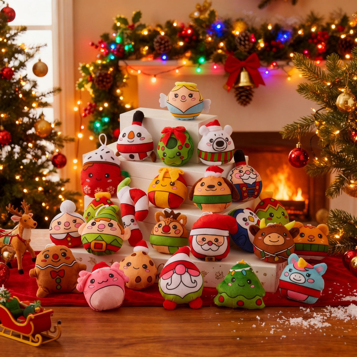 Christmas Tree Ornament Advent Calendar with 24 Hanging Plush Holiday Characters