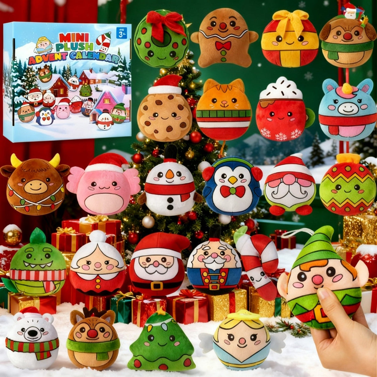 Christmas Tree Ornament Advent Calendar with 24 Hanging Plush Holiday Characters