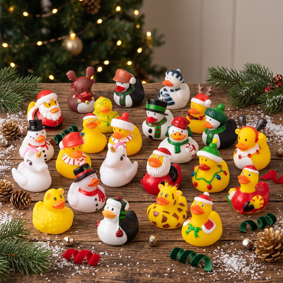 Advent Calendar Box with 24 Christmas Rubber Ducks and Novelty Duck Surprises