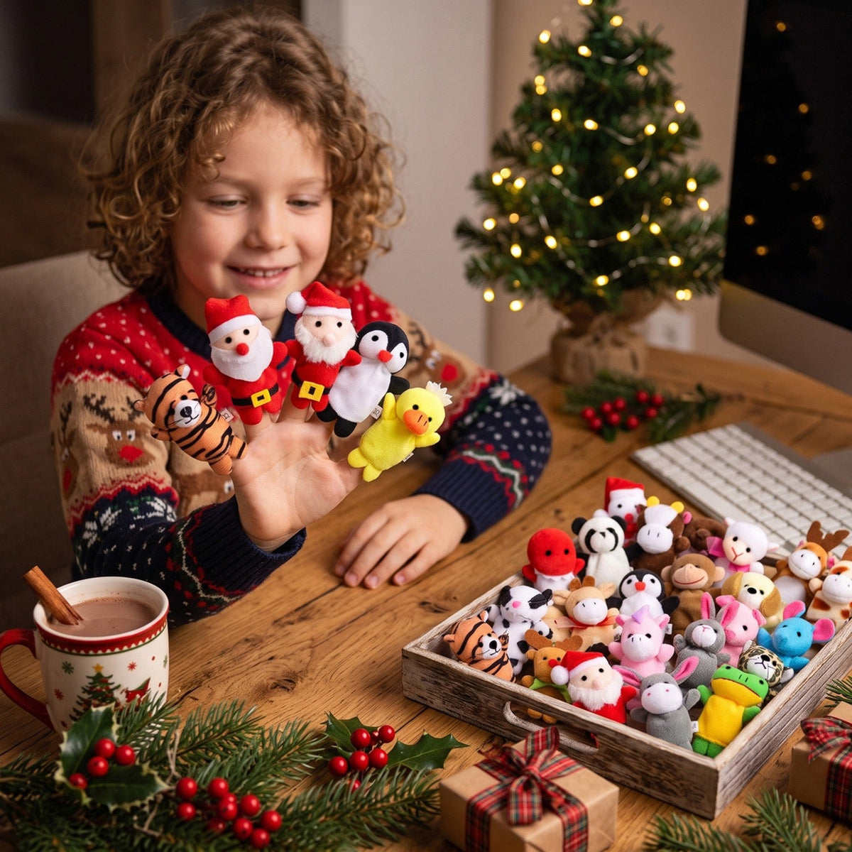 Kids Holiday Countdown Calendar with 24 Plush Finger Puppets and Storytelling Fun