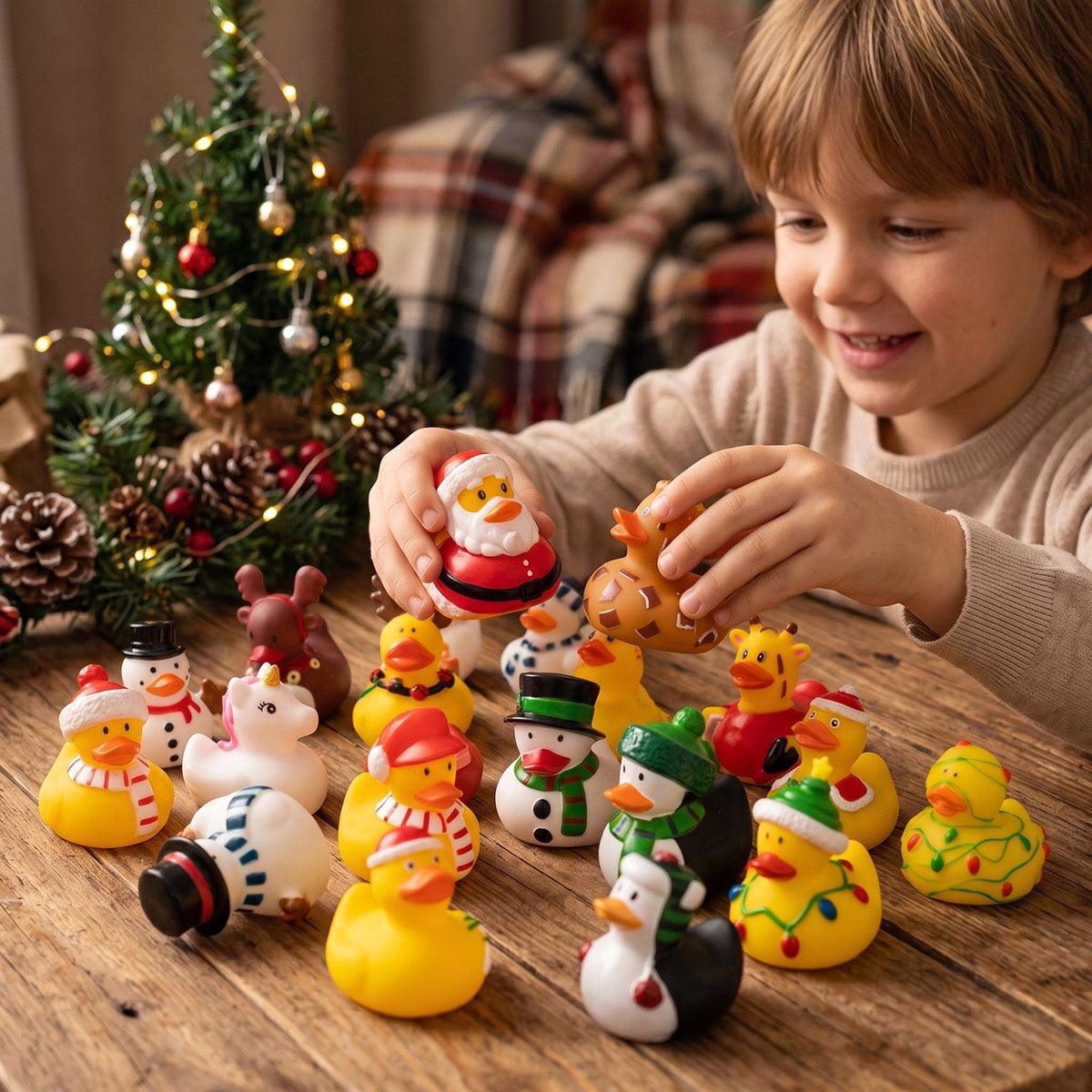 Advent Calendar Box with 24 Christmas Rubber Ducks and Novelty Duck Surprises