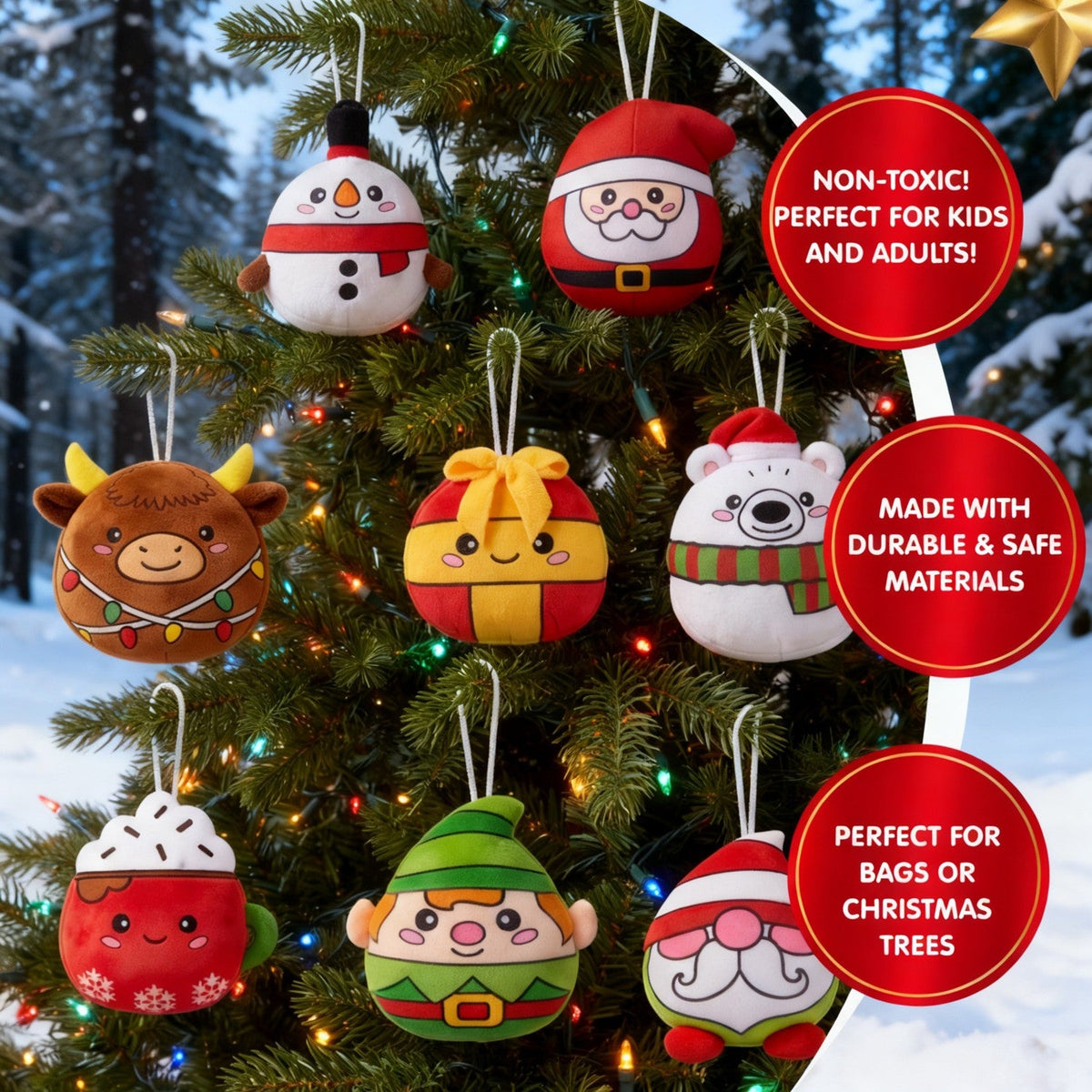Christmas Tree Ornament Advent Calendar with 24 Hanging Plush Holiday Characters