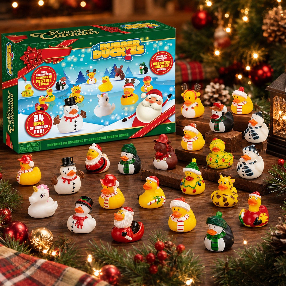 Advent Calendar Box with 24 Christmas Rubber Ducks and Novelty Duck Surprises