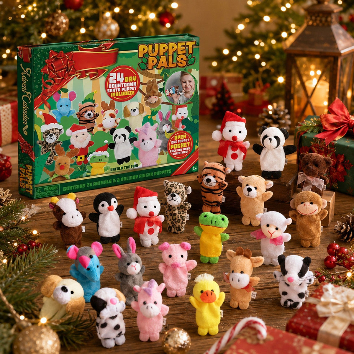 Kids Holiday Countdown Calendar with 24 Plush Finger Puppets and Storytelling Fun