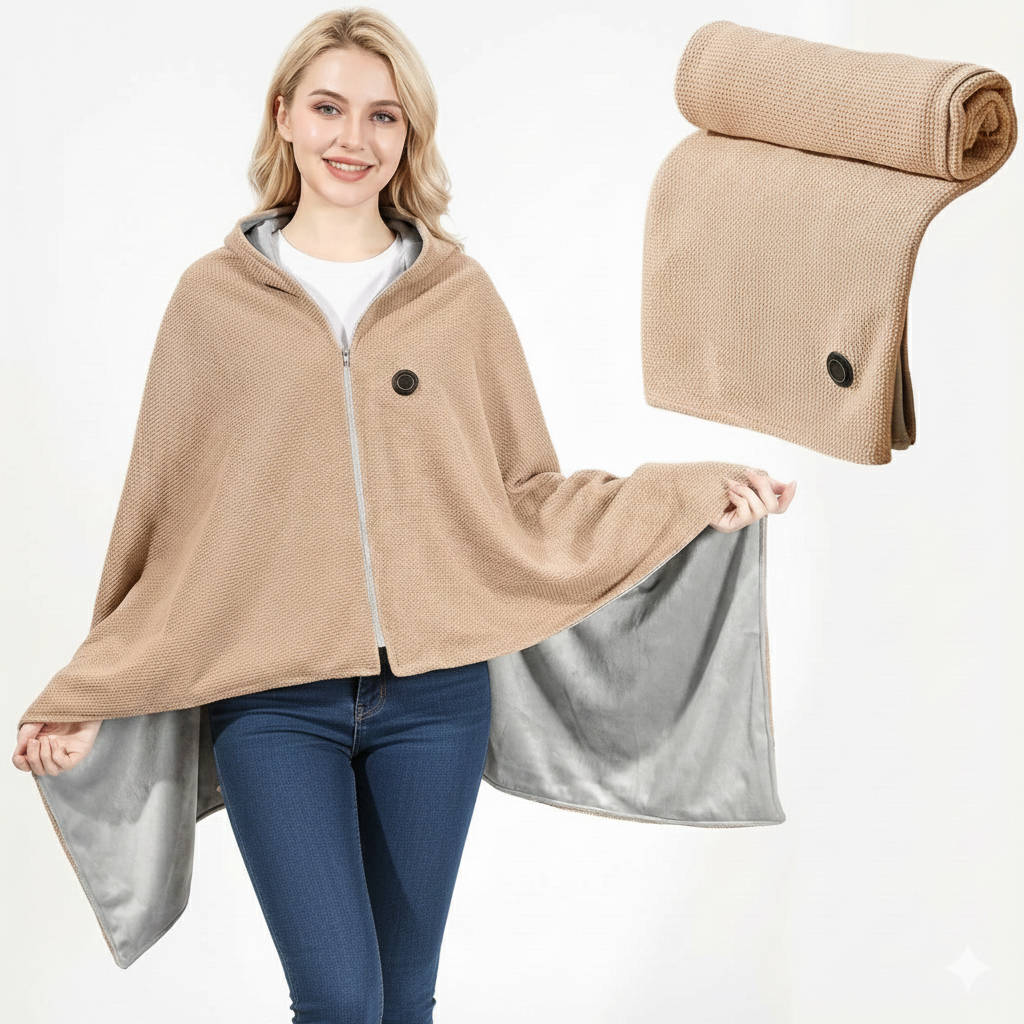 USB Heated Shawl Blanket with Three Heat Levels and Eight Heating Zones