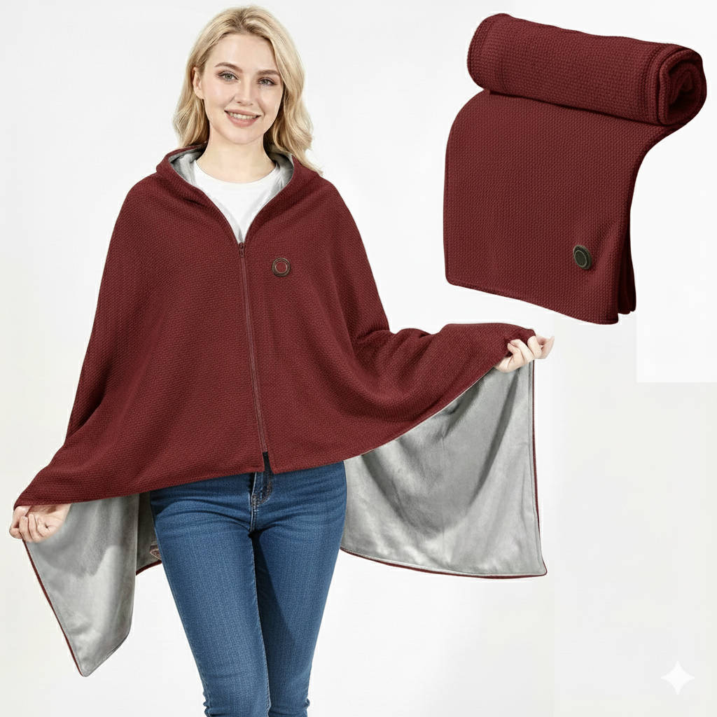USB Heated Shawl Blanket with Three Heat Levels and Eight Heating Zones