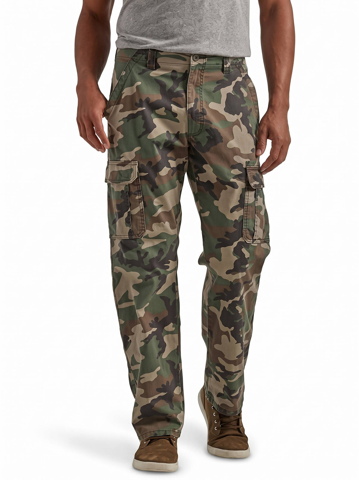 Stretch Twill Cargo Pants with Six Pockets and Relaxed Fit for Men