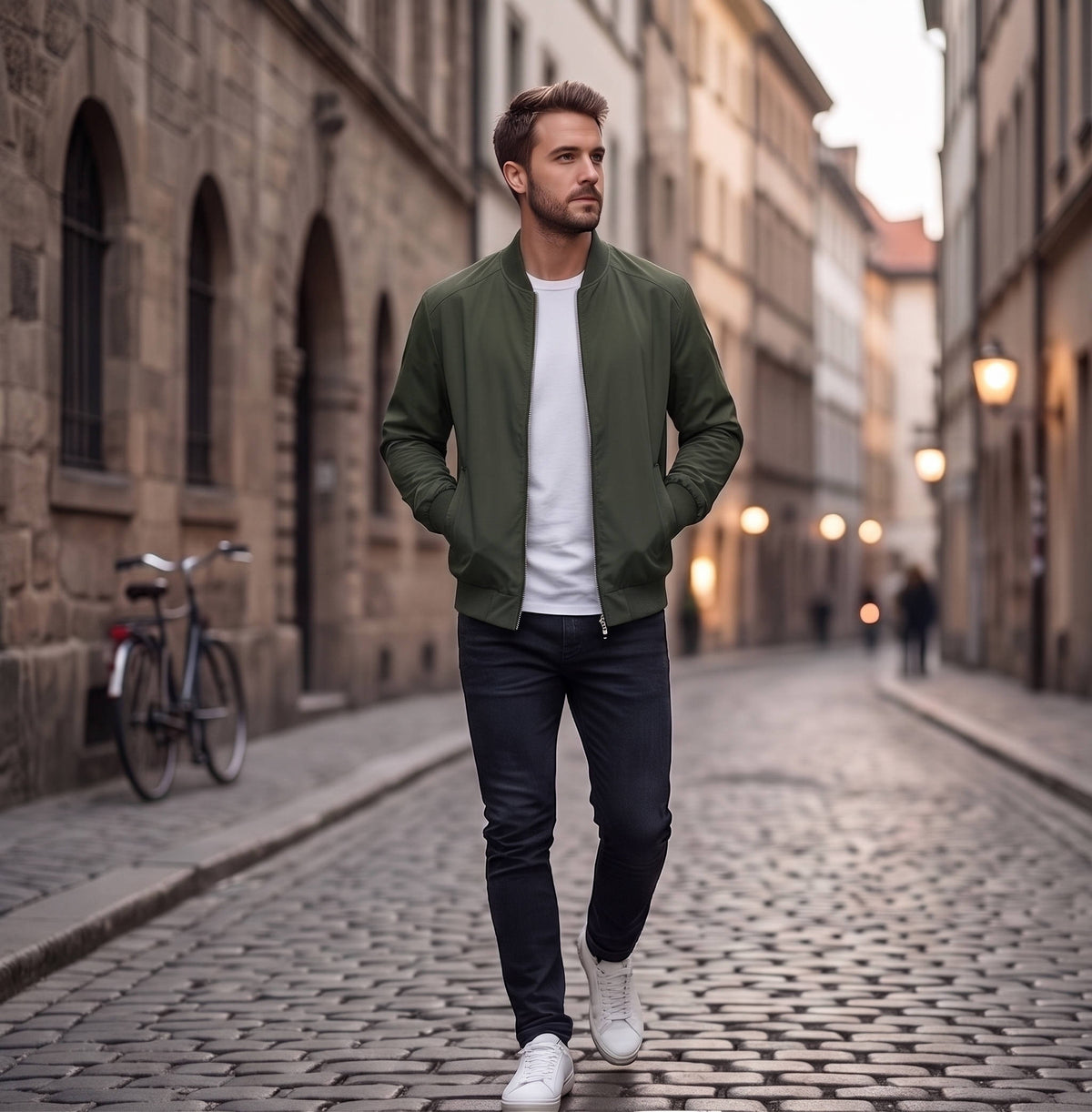 Matte Bomber Jacket with Metal Zipper and Rib Knit Trim for Men