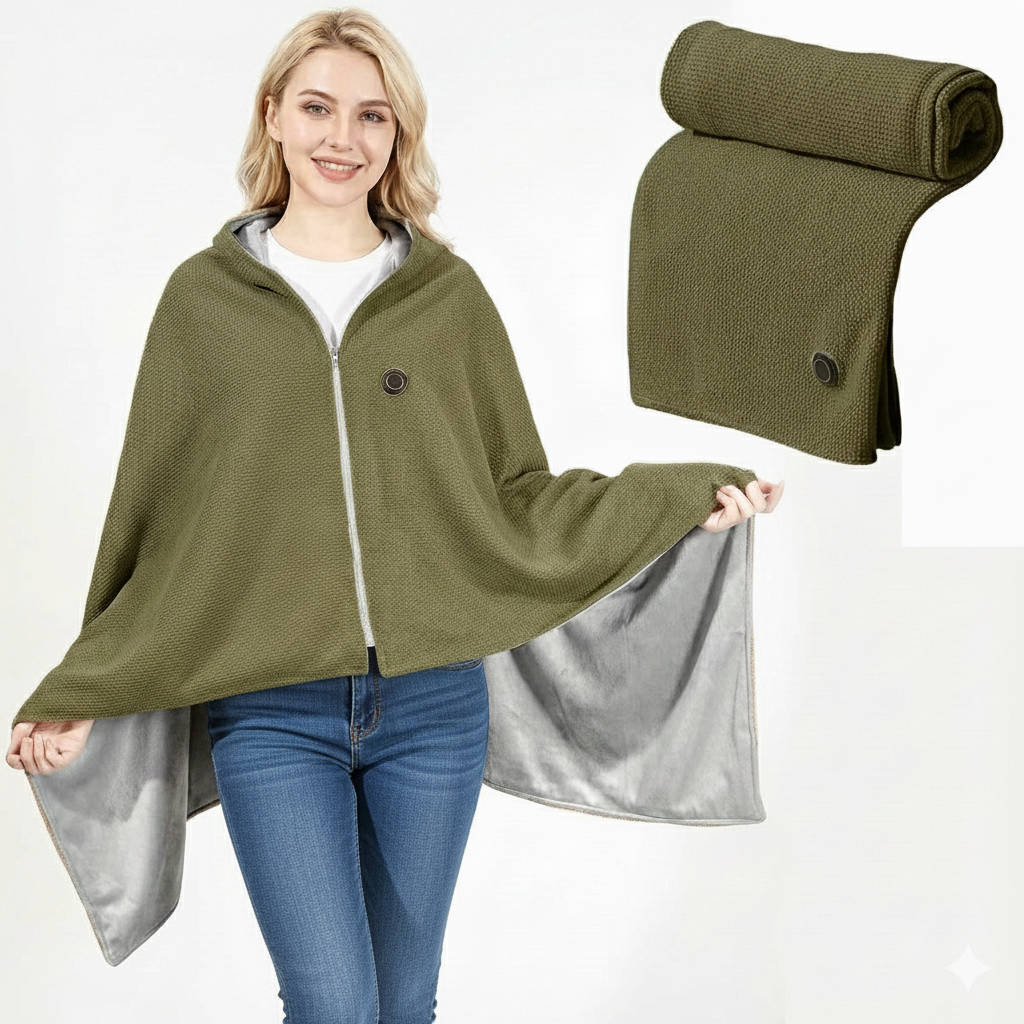 USB Heated Shawl Blanket with Three Heat Levels and Eight Heating Zones