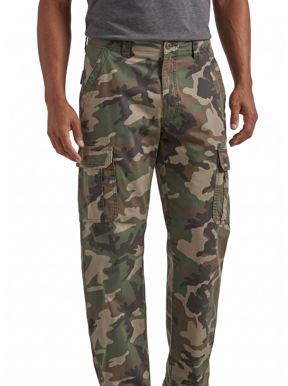 Stretch Twill Cargo Pants with Six Pockets and Relaxed Fit for Men