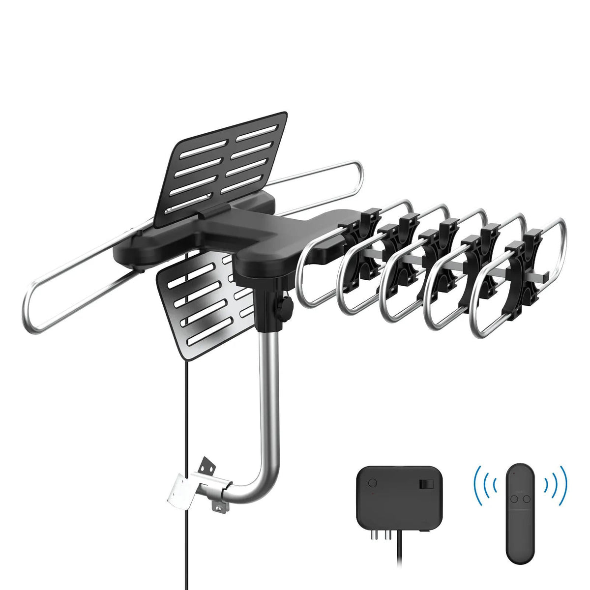 Remote Control Motorized TV Antenna with 360 Degree Rotation and Signal Amplifier, 33ft Cable