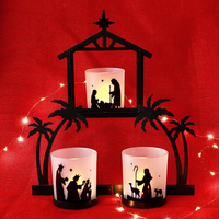 Metal Nativity Candle Display with LED Tealights and Glass Cups, Three-Piece Set