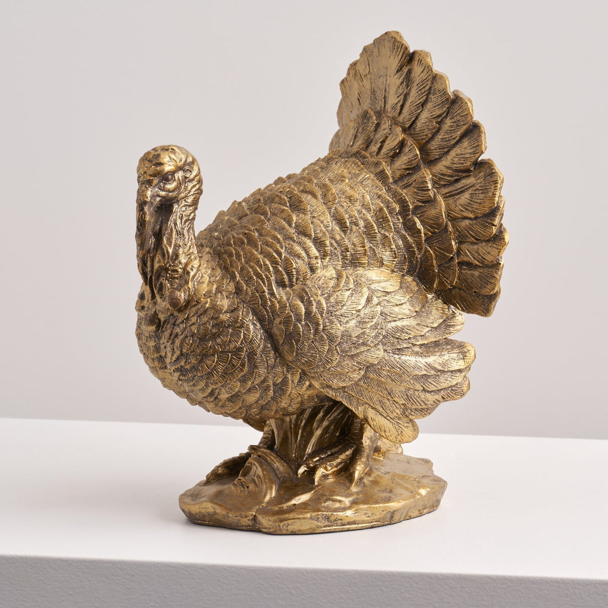 Polyresin Turkey Centerpiece with Molded Feather Details and Bronzed Finish, 10 Inches