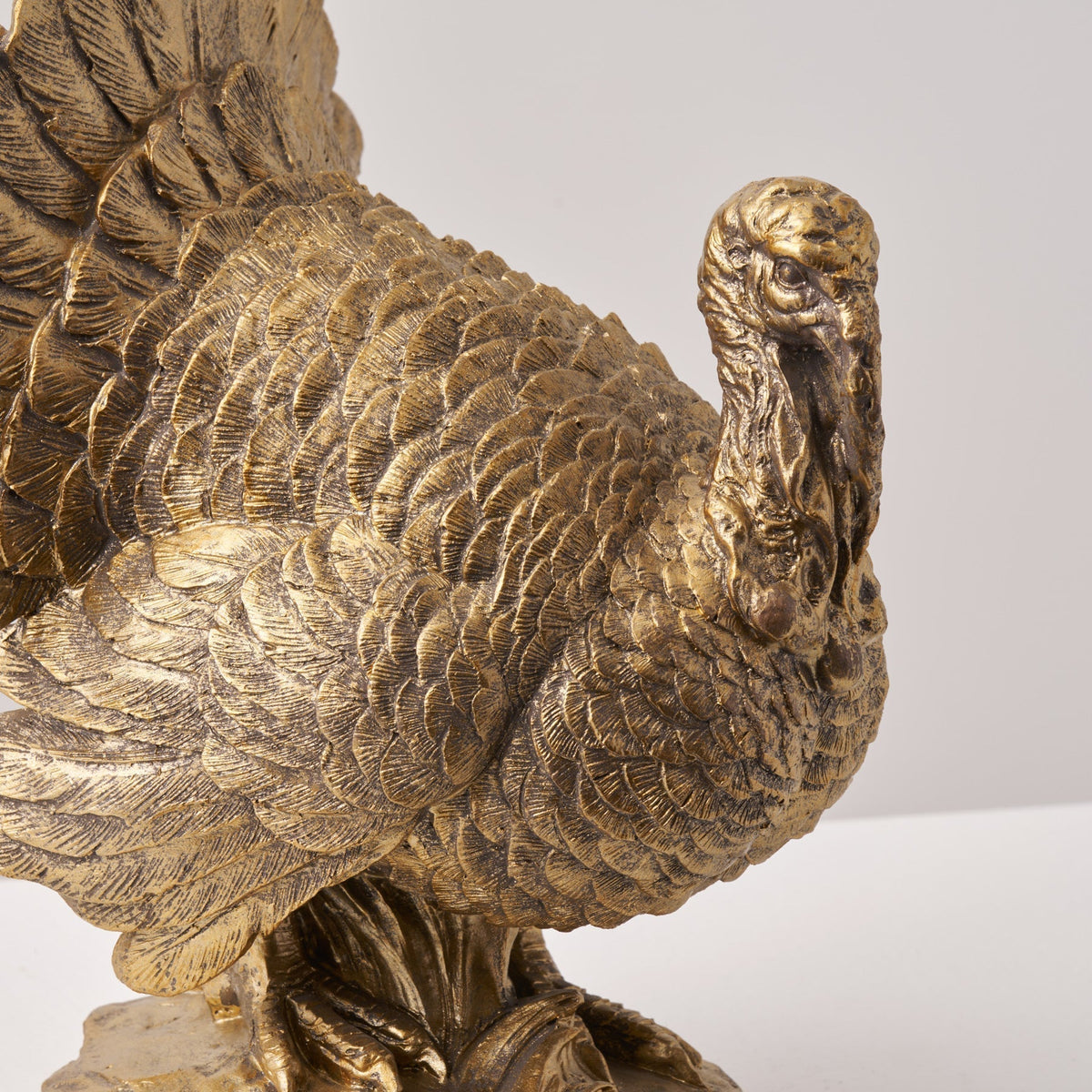 Polyresin Turkey Centerpiece with Molded Feather Details and Bronzed Finish, 10 Inches