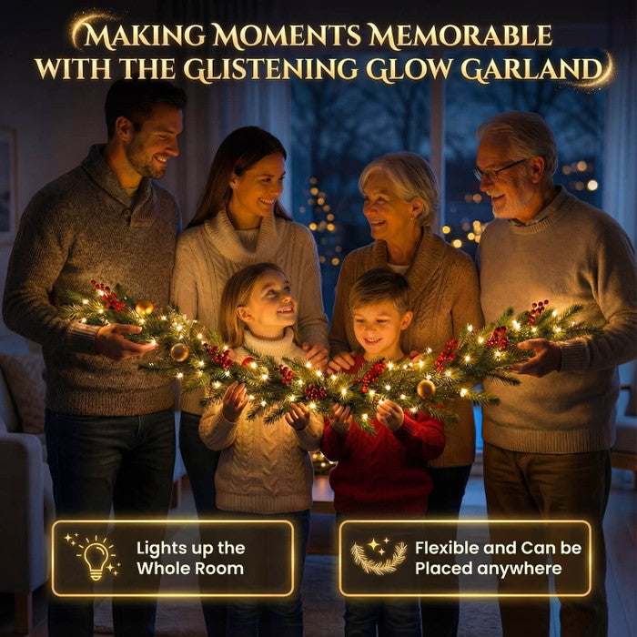 Indoor Garland with Ornaments and Golden Fairy Lights in Five Seasonal Styles for Mantels and Stairs