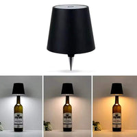 Black LED Bottle Table Lamp  on a bottle with light output shown in different settings.