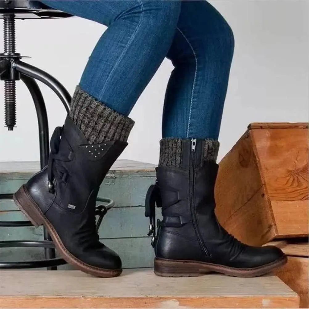 Womens Low Heel Ankle Boots with Warm Lining in Five Colors for Cold Weather Outings