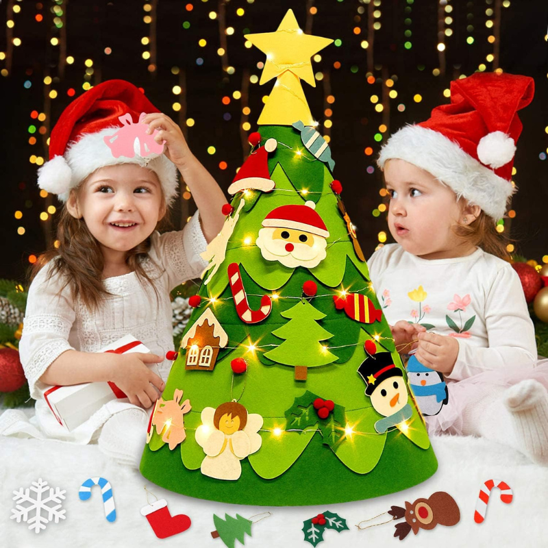 Felt Christmas Tree Wall Hanging with 28 Felt Ornaments for Kids