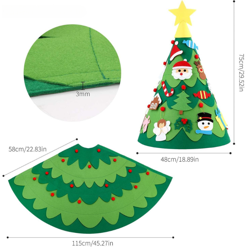 Felt Christmas Tree Wall Hanging with 28 Felt Ornaments for Kids
