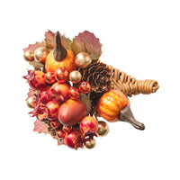 Cornucopia Napkin Ring with Raised Pumpkins, Berries and Leaves, Set of 4