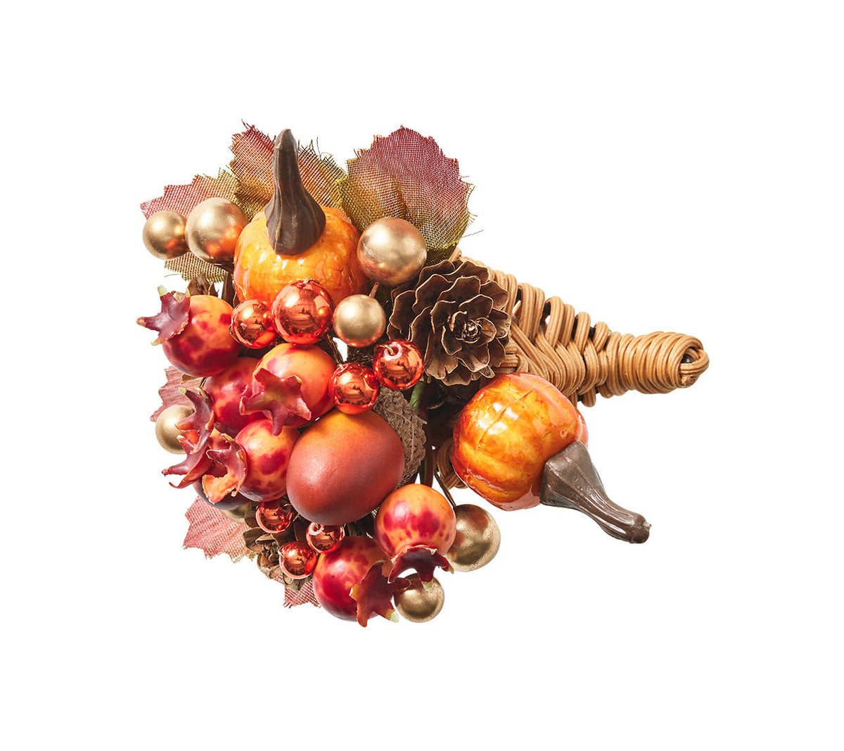 Cornucopia Napkin Ring with Raised Pumpkins, Berries and Leaves, Set of 4