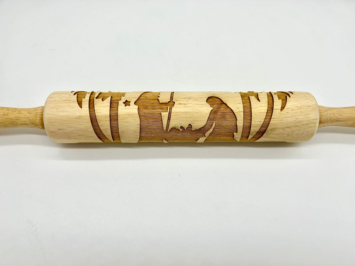 Nativity Pattern Rolling Pin for Embossing Sugar Cookies, Springerle, Fondant, Clay and Salt Dough