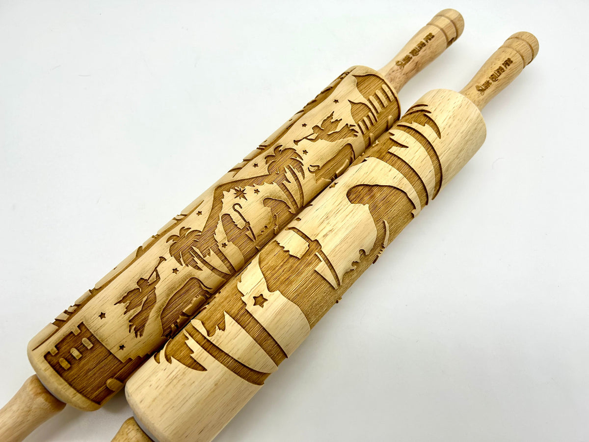 Nativity Pattern Rolling Pin for Embossing Sugar Cookies, Springerle, Fondant, Clay and Salt Dough