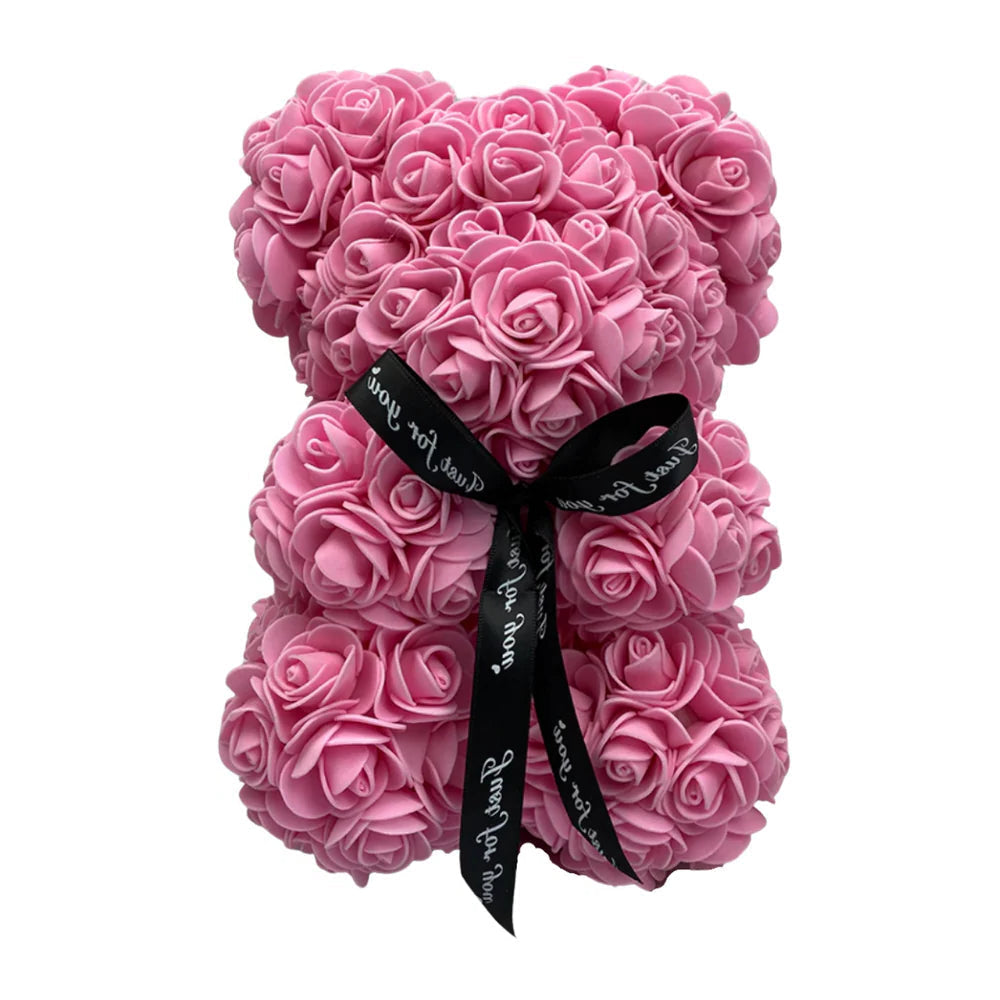 Foam Rose Teddy Bear About 9.8 Inches Tall with a Ribbon in Seven Colors