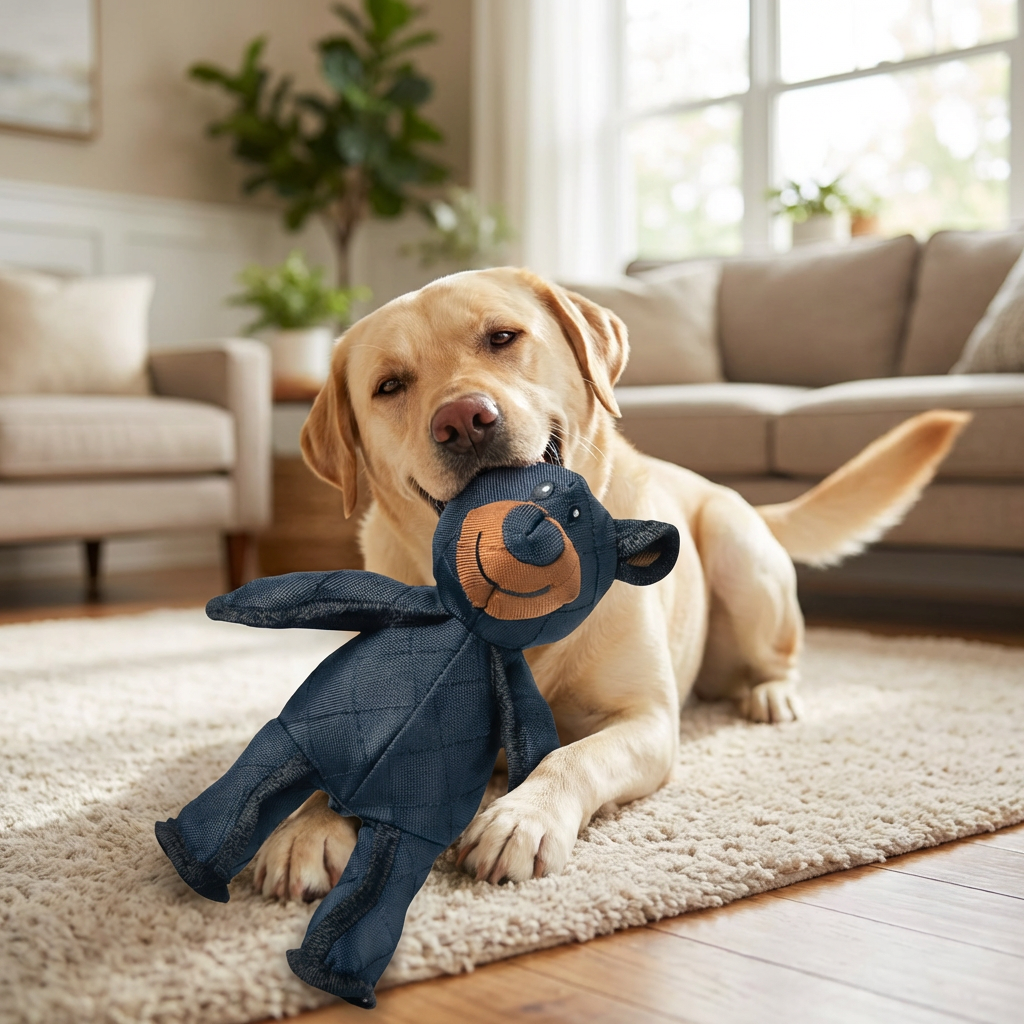 Dog Toy Bear with Squeaker and Nylon Rubber Construction, 8x10 Inches