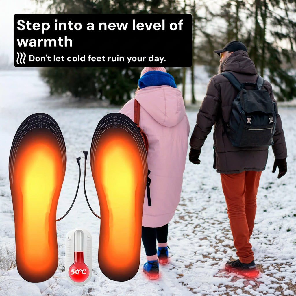 Rechargeable Heated Insoles with Dual Zone Heating and USB Charging, Trimmable US 4-12