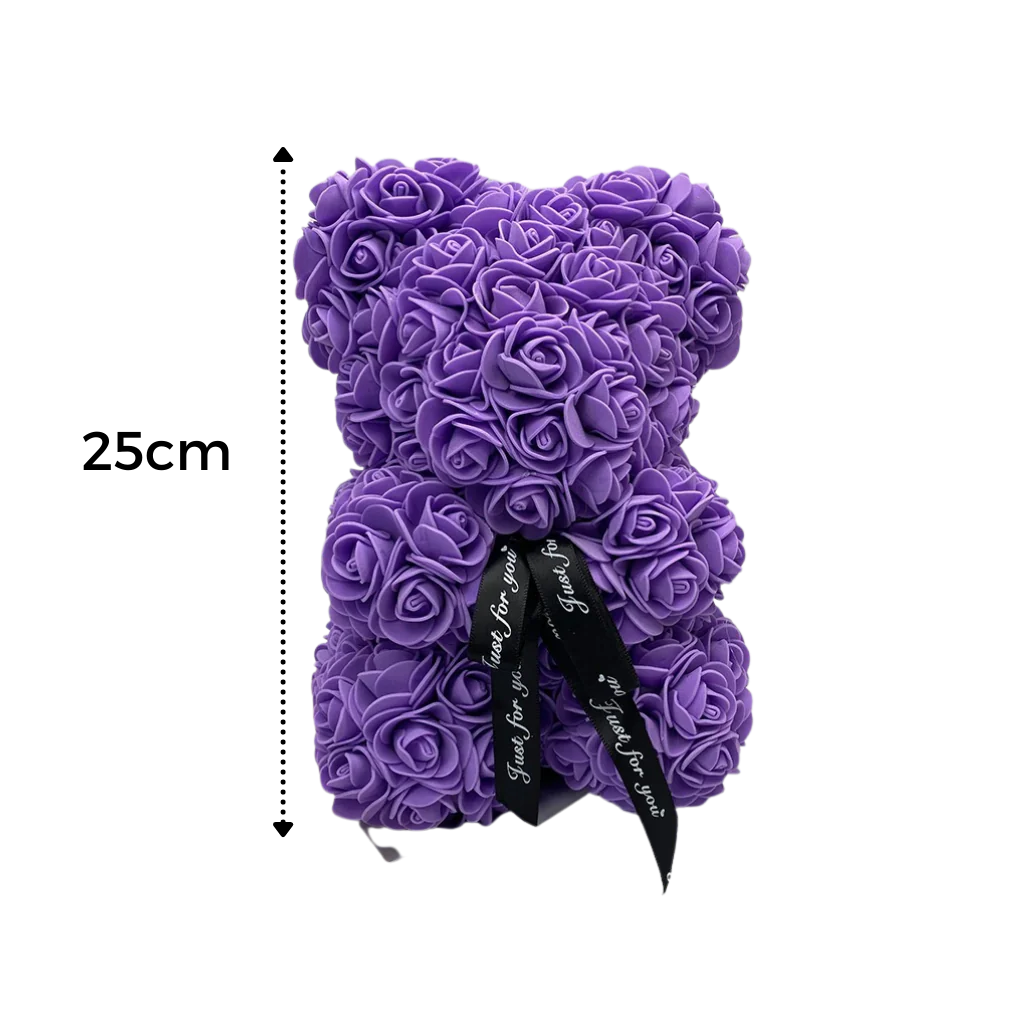 Foam Rose Teddy Bear About 9.8 Inches Tall with a Ribbon in Seven Colors