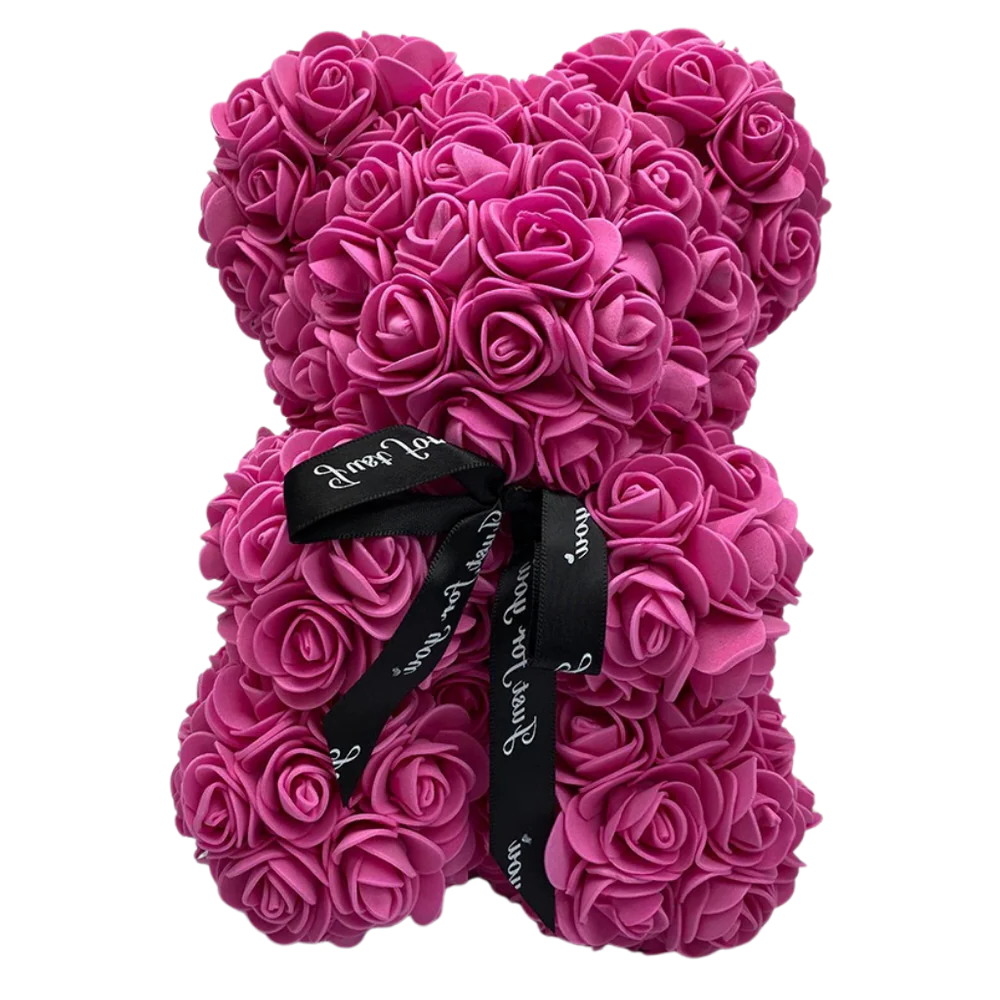 Foam Rose Teddy Bear About 9.8 Inches Tall with a Ribbon in Seven Colors