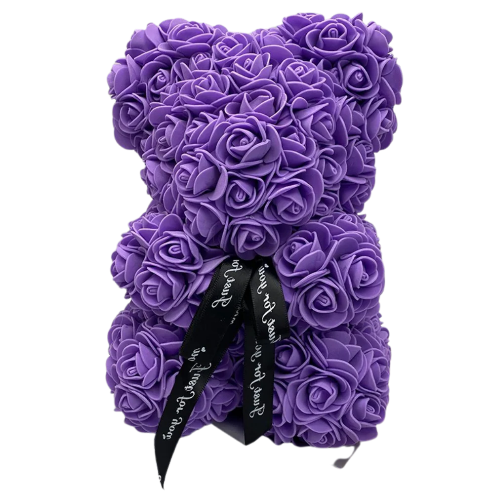 Foam Rose Teddy Bear About 9.8 Inches Tall with a Ribbon in Seven Colors