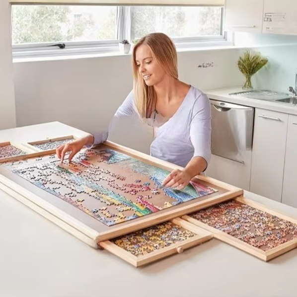 Puzzle Work Table with Four Sorting Drawers and Auxiliary Board for 1500 Pieces