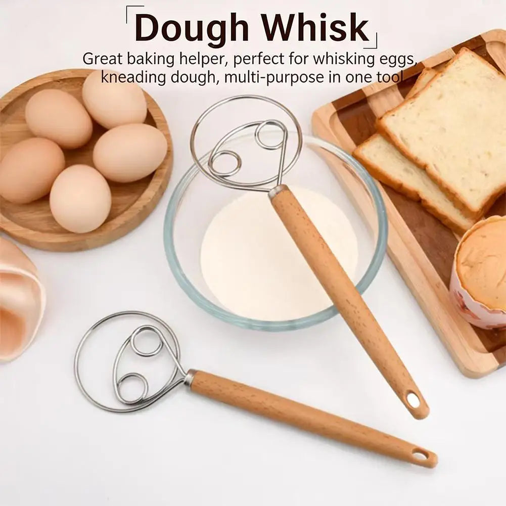 Heavy Dough Whisk with Seamless Stainless Steel Coil and Beechwood Handle