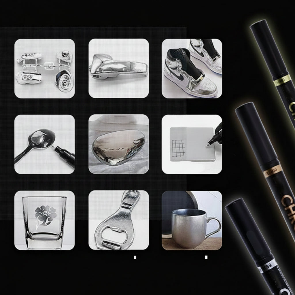 Metallic Paint Pen Set with Fine, Medium and Broad Tips for Craft Projects