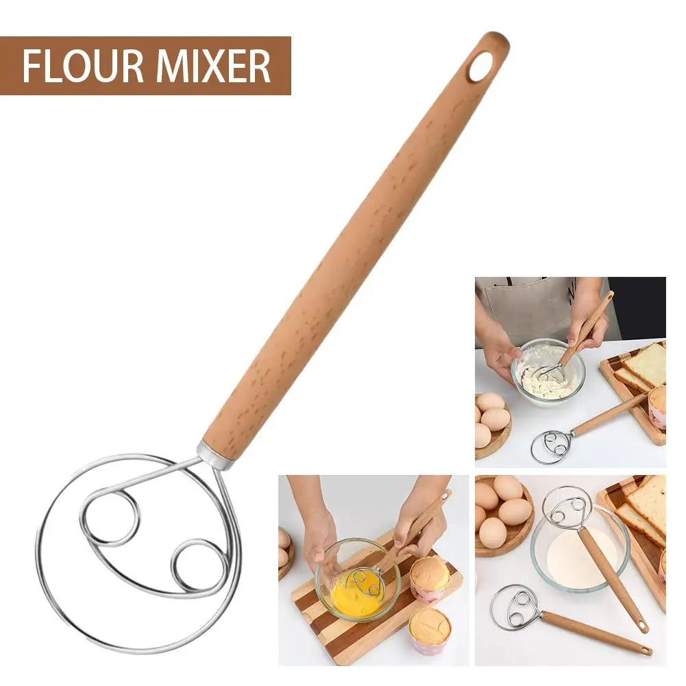 Heavy Dough Whisk with Seamless Stainless Steel Coil and Beechwood Handle