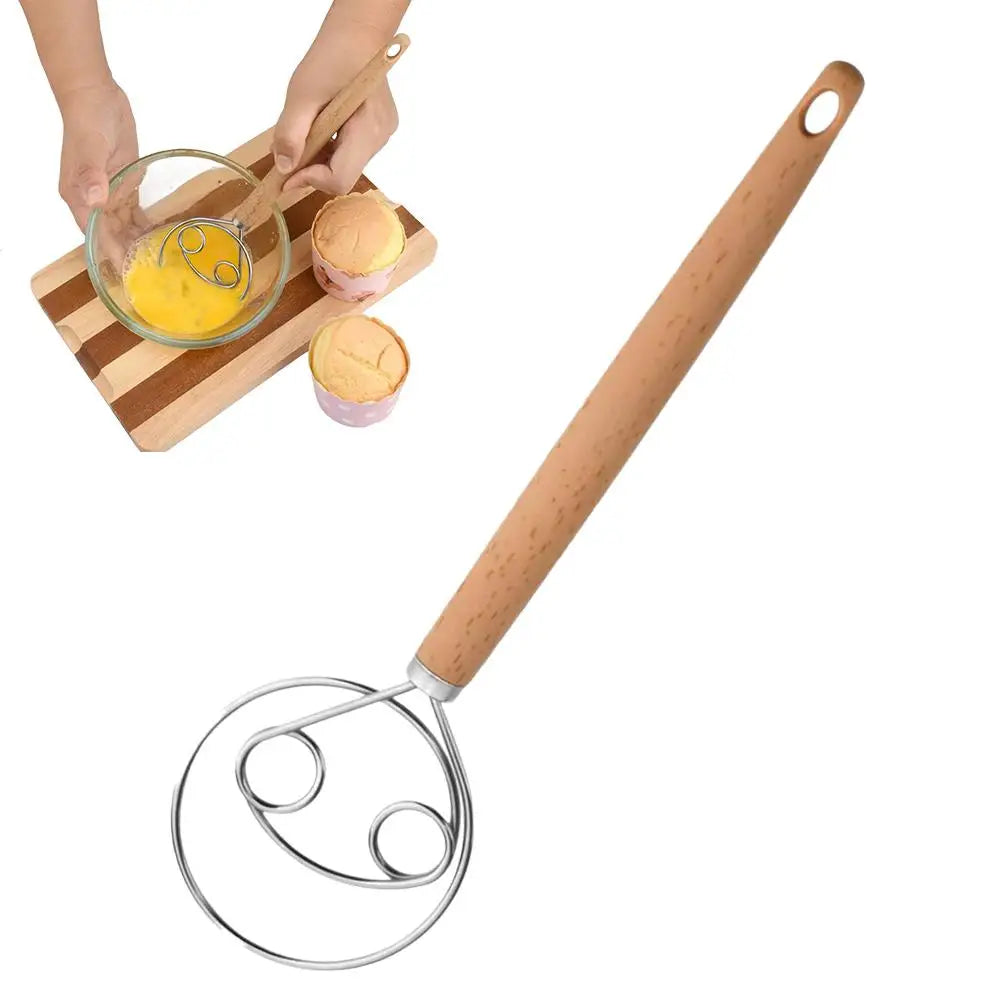 Heavy Dough Whisk with Seamless Stainless Steel Coil and Beechwood Handle