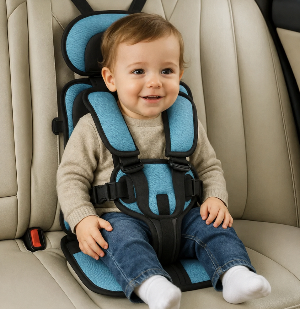 Portable Child Travel Seat with Five Point Harness and Washable Fabric, Ages 1-14